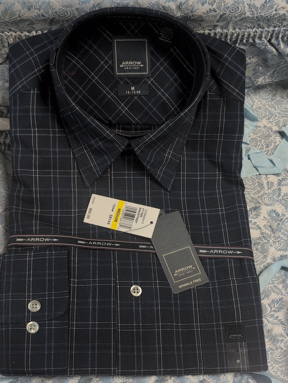 Arrow Dark Navy Windowpane Dress Shirt